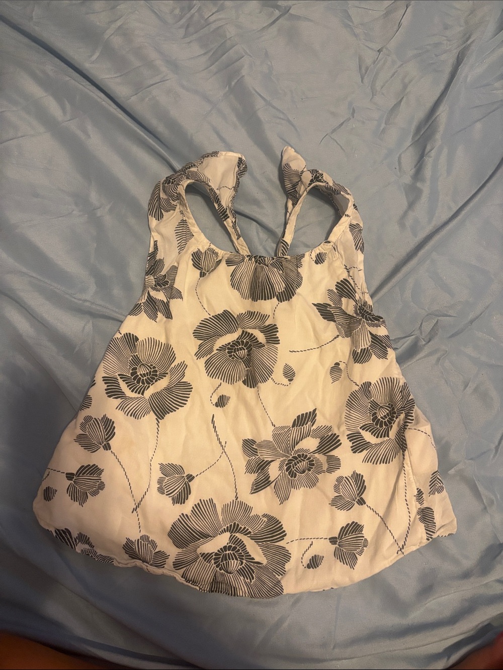 Floral Racerback Tank Top - White with Black Flowers